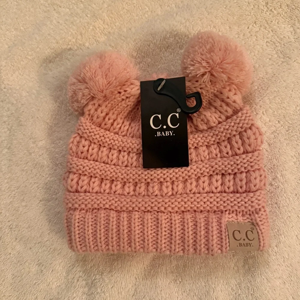 NWT C&C Baby Pink Double Pom Beanie Warm Winter Hat